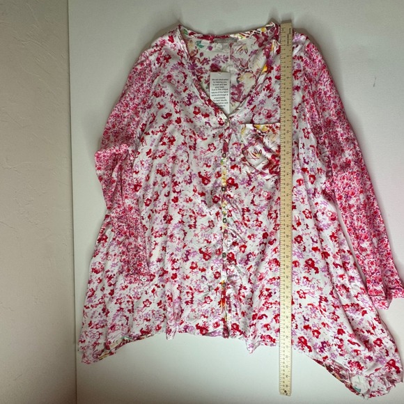 NEW Woman Within Floral Button Down Shirt Size 18/20 Multicolor Hanky Hem Flowy - Picture 8 of 9